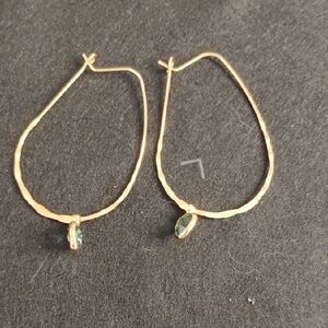 Gold Tone Elegant Wire Earrings With Green Stone Minimalist Earrings